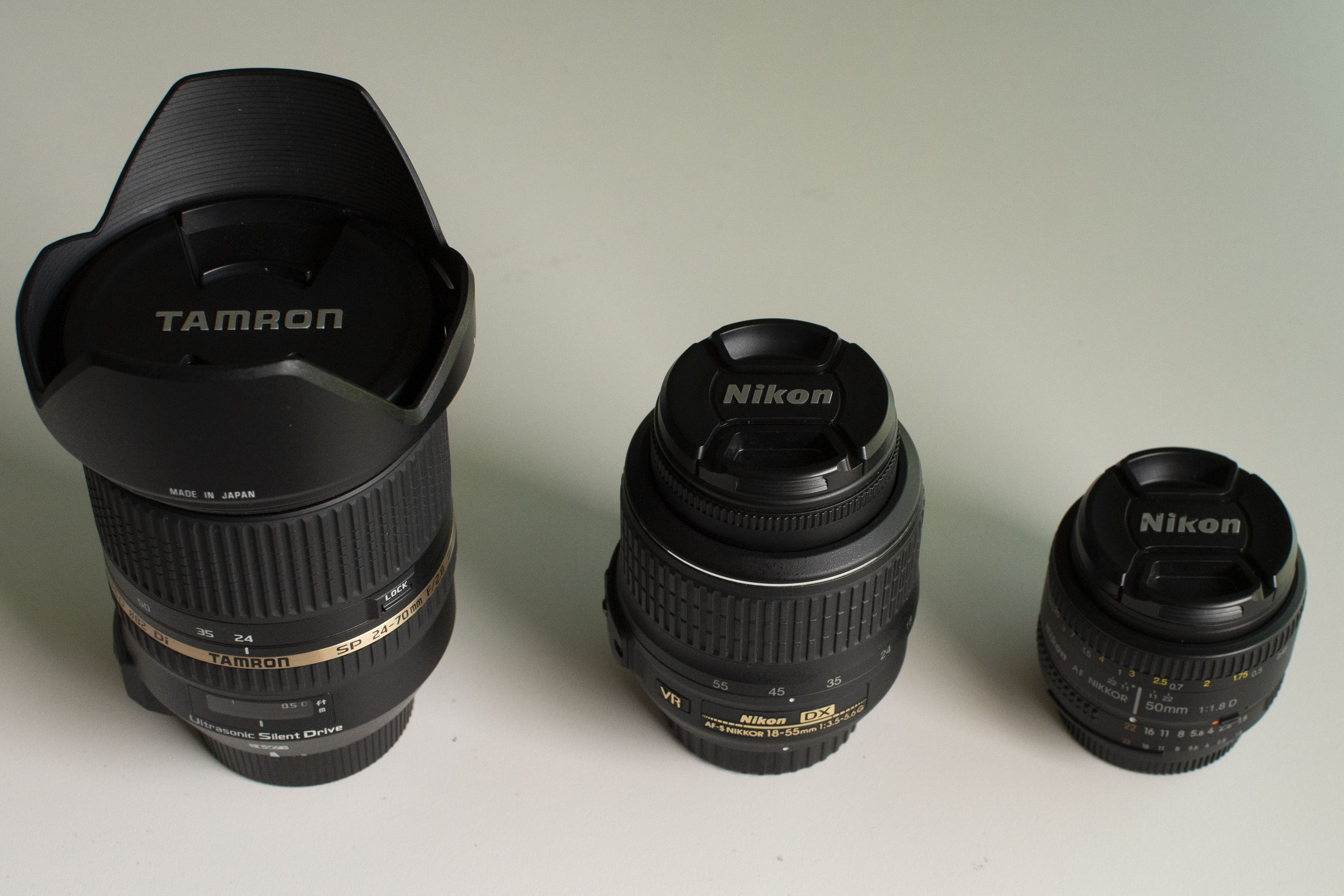 Tamron 24-70mm f/2.8 / Nikon 18-55mm f/3.5-f/5.6 / Nikon 50mm f/1.8 Lenses