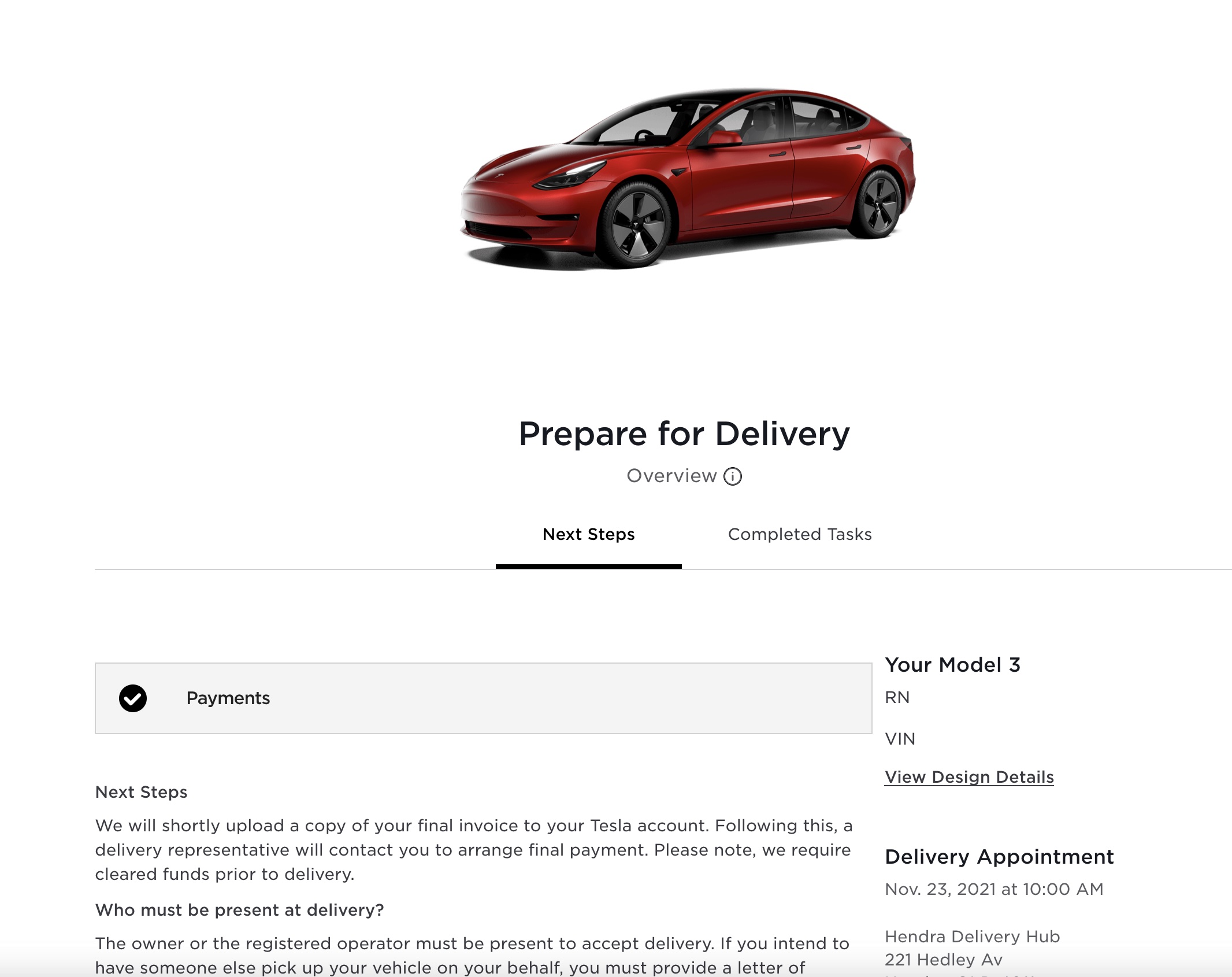 Tesla Delivery Confirmed